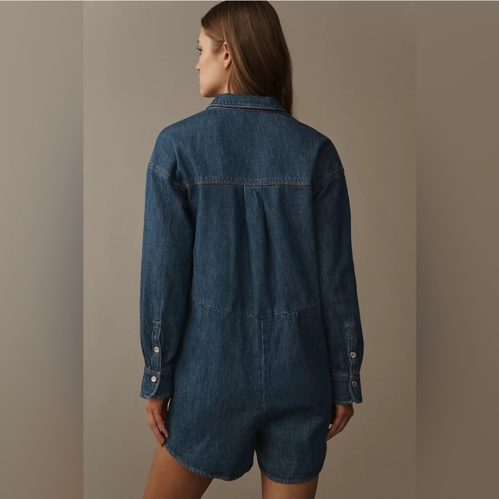 Anthropologie Pilcro Long Sleeve Jean Denim Collared Button Snap Romper XL - Picture 12 of 13
